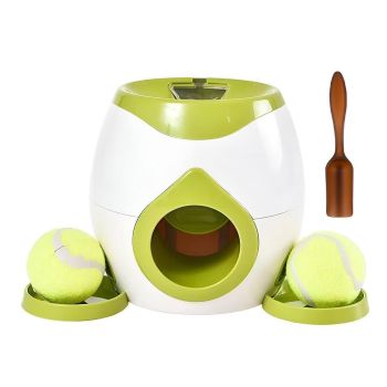 Interactive Dog Toy Tennis Feeder Machine for Training and Treat Rewards - Green