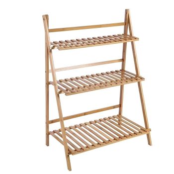 Balcony Plant Stand 3-Layer Wooden Flower Pot Corner Stand White Log Foldable - White