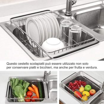 Stainless Steel Sink Draining Basket Telescopic Dish Rack Kitchen Storage Holder