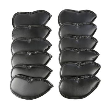 12PCS PU Leather Golf Iron Head Covers Set Black with Velcro Closure