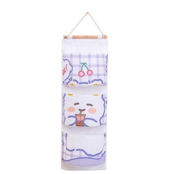 3 Pocket Hanging Storage Bag with Wooden Rod for Wall or Door Organisation - Bear