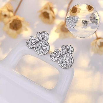Cute Mouse Girls Clear Crystal Earrings Iced Out Cute Lady's Gift Accessory - Gold