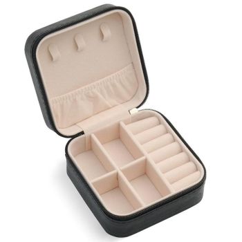 Travel Jewelry Organizer Box Portable Leather Storage Ornaments Ring Earrings - White (10x10x5cm)