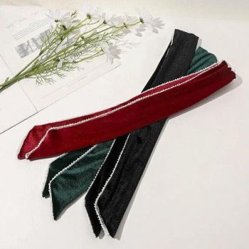 Lady Wrap Rabbit Ears Hair Band Vintage Velvet Pearl Bow Hair Band Wire Headband - Red