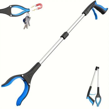 Folding Rubbish Picker Clip Hygiene Trash Grabber Long Handle Waste Cleaner Tool - Blue