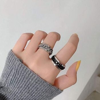 Spinner Rings Mens Womens Fidget Rotating Ring Silver Stainless Steel Size 7 - Silver