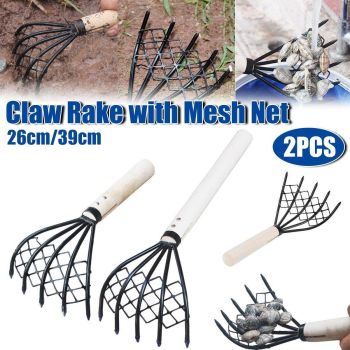 2X Clam Rake Net 5Claw Wood Handle Rake Shell Digging Tool Dig Seafood Tool