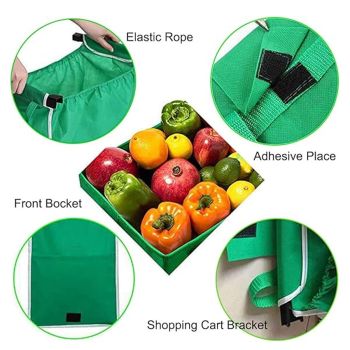 4 x Reusable Supermarket Shopping Trolley Clip-on Large Foldable Grab Handle Bag