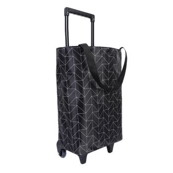 Lightweight Folding Shopping Cart Trolley with Wheels Retractable Tote Bag - Black-Big