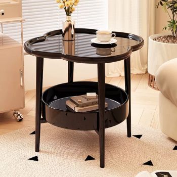 Trendy Black Round Coffee Side Table Modern Minimalist End Table for Living Room