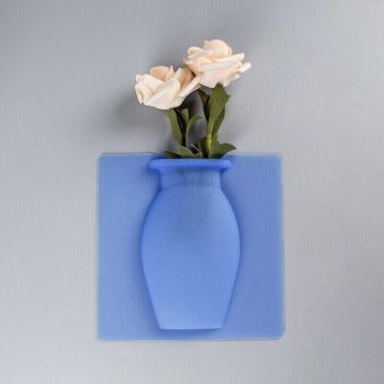 1PC Stick-On Silicone Vase Wall Sticker Reusable Window Flower Decal Pot Decor - Blue