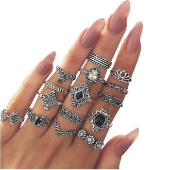 Elegant 15-Piece Boho VintageRing Set for Versatile Styling