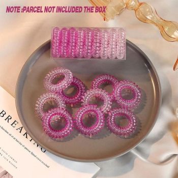 Women Telephone Wire Rubber Bands Stretchy Non-mark Coil Ropes Solid Hair Ties - Pink