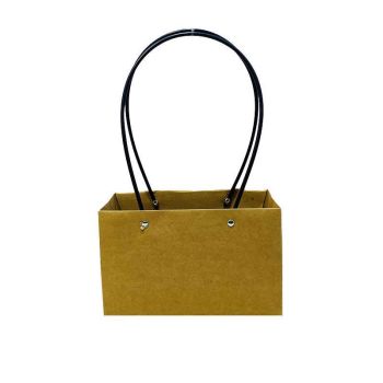 25x Kraft Paper Bag Flowers Waterproof Bouquet Basket Gift Box With Handle - 25PCS-Sq Small