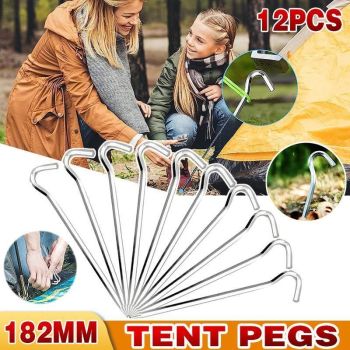 12PCS Heavy Duty Steel Tent Pegs 182mm Camping Ground Stakes for Outdoor Use