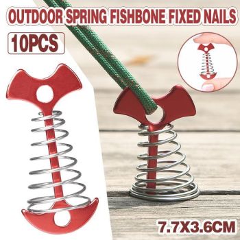 10PCS Spring Fishbone Tent Pegs Deck Anchors for Outdoor Camping and Tarp Setup