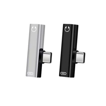 Up to 2 Type C to 3.5mm Audio Headphone Connector Earphone Adapter Aux Jack - Silver