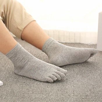 2Pairs Soft Sport Running Five Finger Toe Sock Elastic Short Solid Sock Men Grey