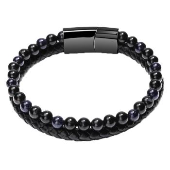 Tiger Eye Natural Stone Beaded Bracelet Women Men Elasticity Bangle hand Jewelry - Blue Stone