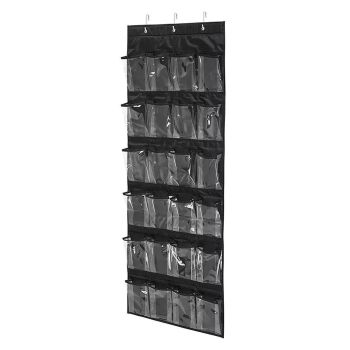 24 Pocket Shoe Organiser Bag Over Door Holder Hanging Shelf Storage Rack Hooks - White