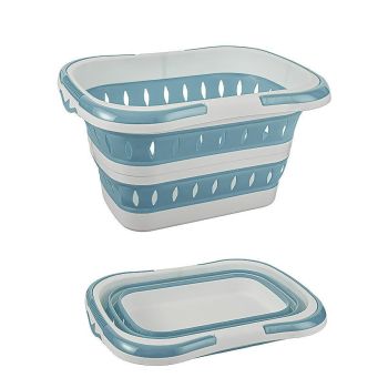 Large Folding Laundry Basket Plastic Dirty Clothes Hamper Blue Bathroom Storage - Grey