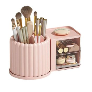 Rotating Cosmetic Pen Holder Dustproof Waterproof Storage Box Sanitary Organizer - Pink