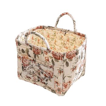 Portable Fabric Storage Basket Korean Pastoral Style Organizer for Home Sundries - Floral5