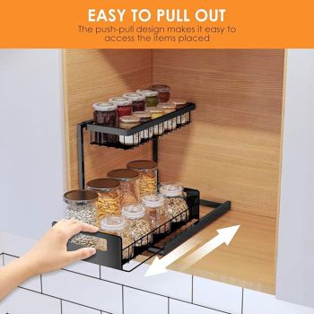 Removable Kitchen Cabinet Sink Storage Rack with Drawable Basket Organizer Shelf