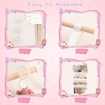 4 Tier Wooden Hair Clip Organizer Hanging Rack for Hair Clips and Ties Storage