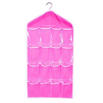16 Pockets Hanging Wardrobe Storage Organizer Bag for Socks and Underwear - Pink