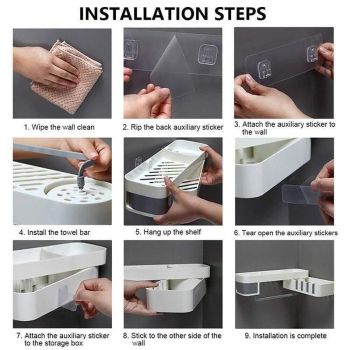 Shower Caddy Corner Storage Shelf Holder Rack Organiser Bathroom Adhesive Tripod - White+Grey