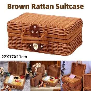 Rattan Organizer Woven Suitcase Storage Boxes for Home Office Organization