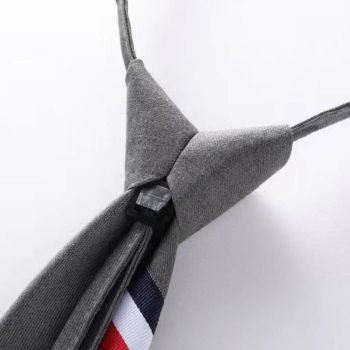 Men's zipper tie Fashion Pattern Striped Cotton Tie Preppy Student Slim Necktie - Black