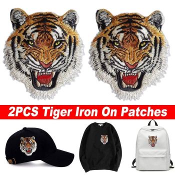 2PCS Embroidery Animal Patches Burned Edge Tiger Lion Cloth Sticker Sewing