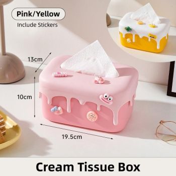 Cream Tissue Box Desktop Paper Holder Decorative Cardboard Napkin Storage Case - Pink
