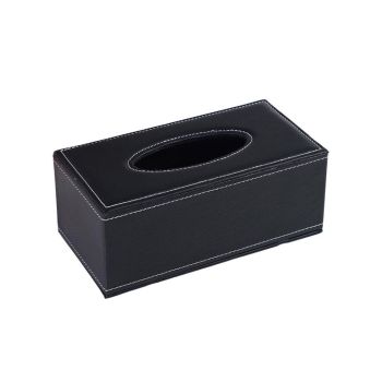 High-End PU Leather Tissue Box Holder for Hotel Home Office Decor Elegant Design - Black Buttons