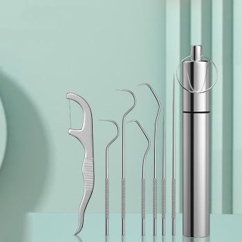 8Pcs Stainless Steel Toothpick Set Metal Flossing Portable Toothpick Box Holder