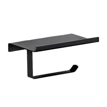 304 Stainless Steel Toilet Paper Holder Non-perforated Roll with Phone Rack - Black