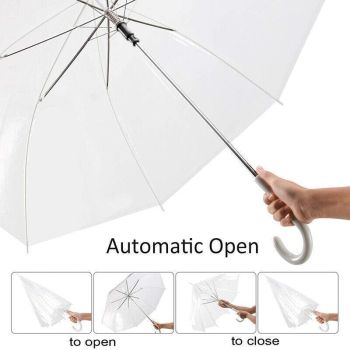 Clear Transparent Umbrella Long Handle Auto Open PVC Rain Parasol 71cm