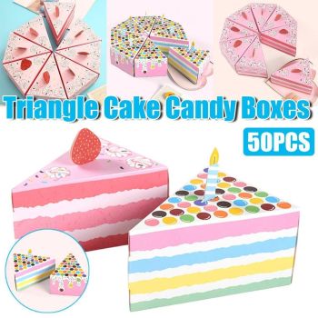 50PCS Triangular Cake Shaped Candy Gift Boxes Lovely Party Wrapping