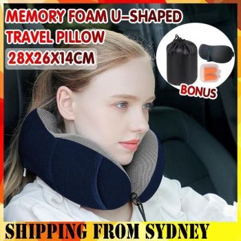 Memory Foam U-Shaped Travel Neck Pillow Set with Sleep Mask and Earplugs