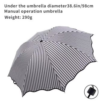 Stripe Sun Umbrella Rainy Folding Umbrella Women Sunscreen Black Rubber Sunshade