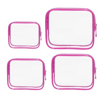 4pcs Durable PVC Cosmetic Bags Easy to Clean Multiple Sizes and Colours 9 Shades - 4pcs-Black
