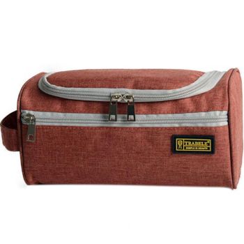 Large Capacity Men Travel Toiletry Kit Wash Bag Waterproof Cosmetic Bags Holder - Brick Red