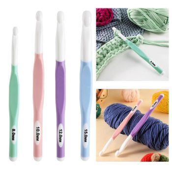 4pcs Weave Yarn Craft Tools Ergonomic Handle Non-Slip Knitting Needles Crochet Hooks