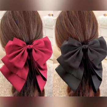 Women Girls Elegant Long Bow Hairpin Large Ribbon Hair Clip Hair Accessories - Black