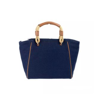 Michael Kors Women's Talia Small Navy Cotton Canvas Tote Crossbody Purse - One Size