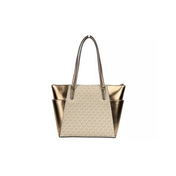 Michael Kors Women's Charlotte Large Leather Top Zip Tote Bag Purse Rose Gold - One Size