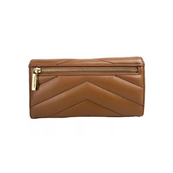Michael Kors Women's Jet Set Travel Large Quilted Leather Trifold Wallet Brown - One Size