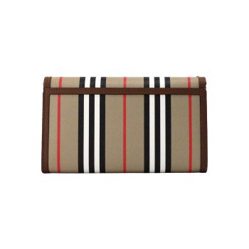 Burberry Women's Hannah Icon Stripe Archive Tan E-Canvas Leather Wallet Crossbody Bag - One Size